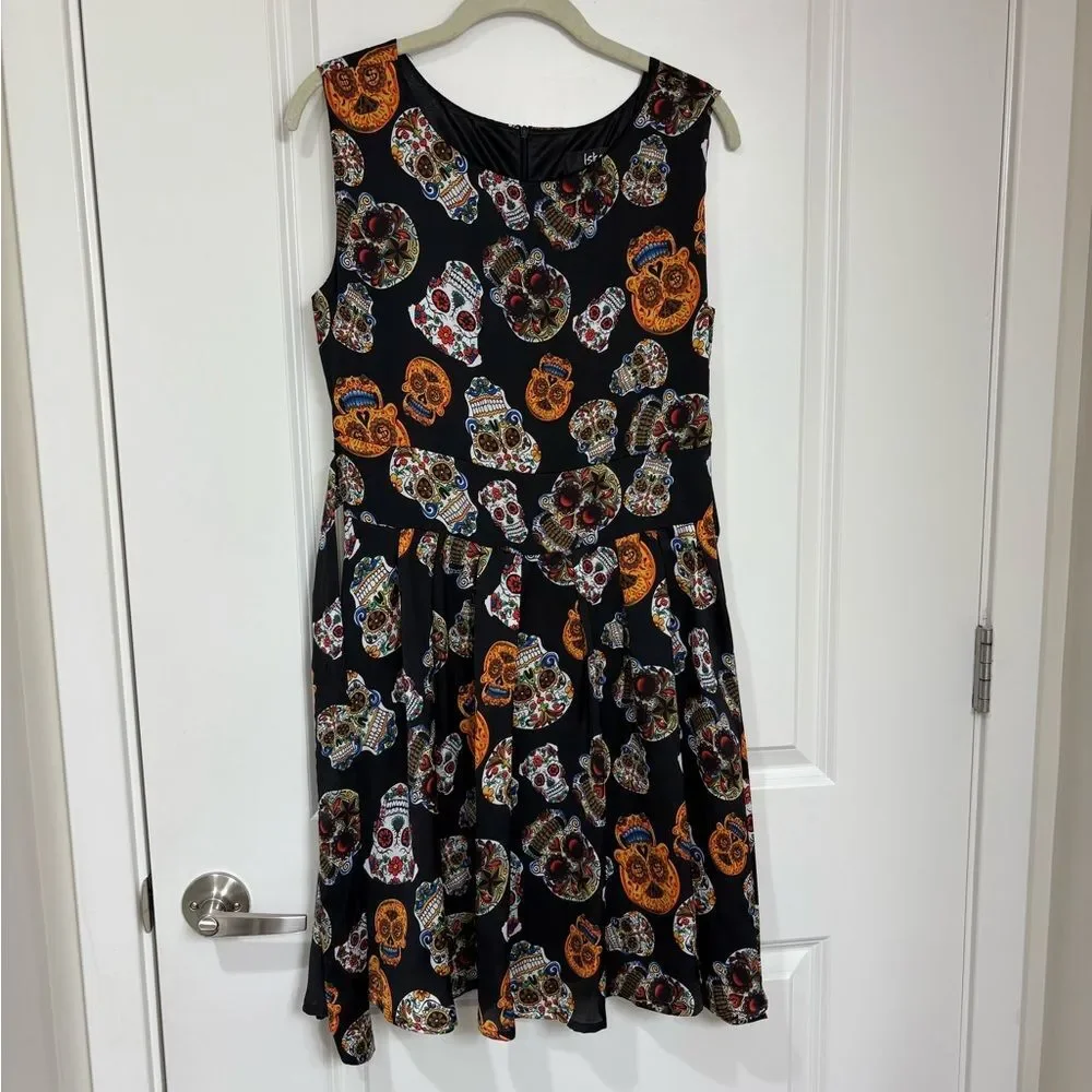 Iska London retro punk goth skeleton sugar skull black dress size 12